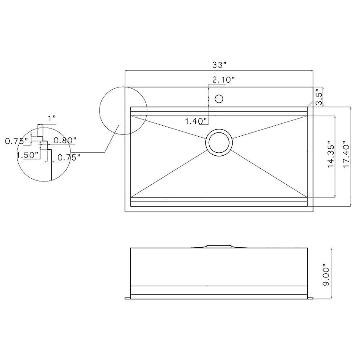 SINKI セール‼︎ QSLA2225-8-1 : Kindred Steel Queen Drop-In Kitchen Sink, 1